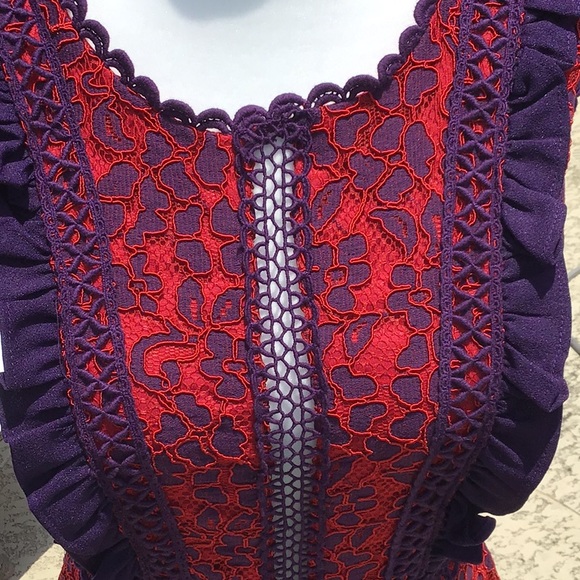 Mystic red & purple lace dress w/ peek-a-boo net - Picture 3 of 16